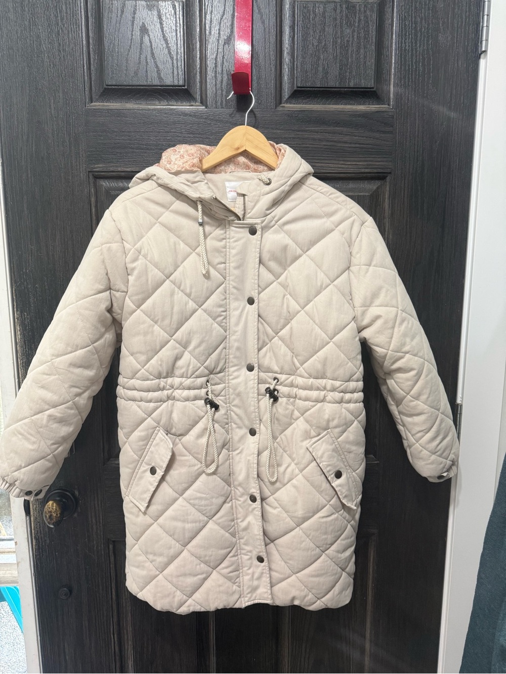 Joe Fresh Quilted Hooded Puffer Coat in Cream